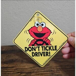 1997 Sesame Street Elmo "Don't Tickle Driver!" Car Window Sign With Suction Cup